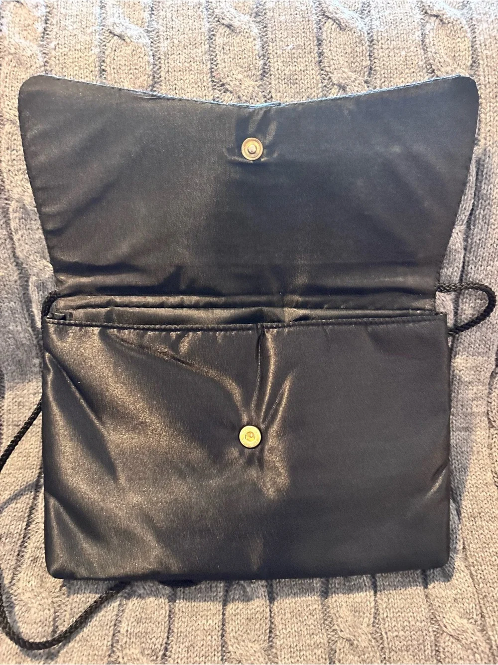 VTG Dover Black Satin Evening Bag Clutch Pleated Bow Convertible Crossbody Purse